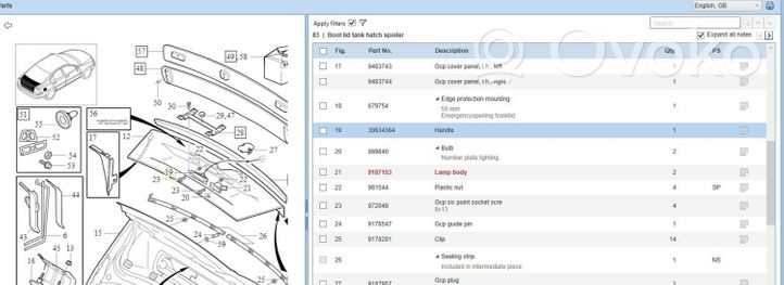 Volvo S60 Uchwyt / Rączka zewnętrzna otwierania klapy tylnej / bagażnika 30634364