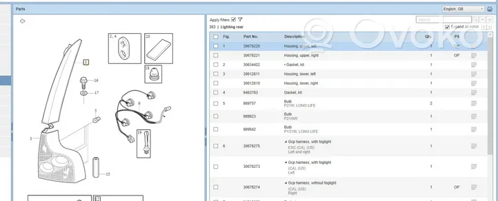 Volvo XC90 Lampy tylnej klapy bagażnika 30678220