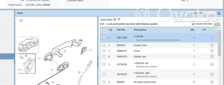 Volvo V70 Front door exterior handle 39873389