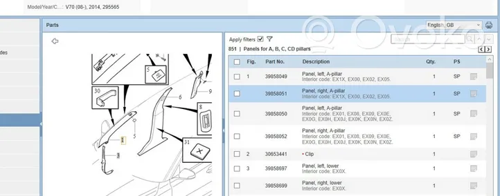 Volvo V70 (A) pillar trim 39858051