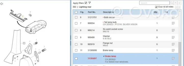 Volvo V70 Trzecie światło stop 31395807