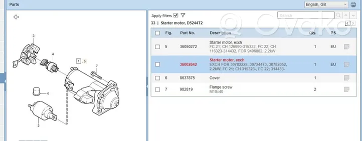 Volvo V70 Starter motor 36002642