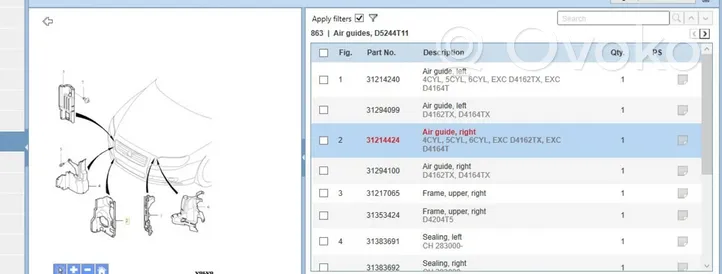 Volvo V70 Conducto/guía del intercooler 31214424