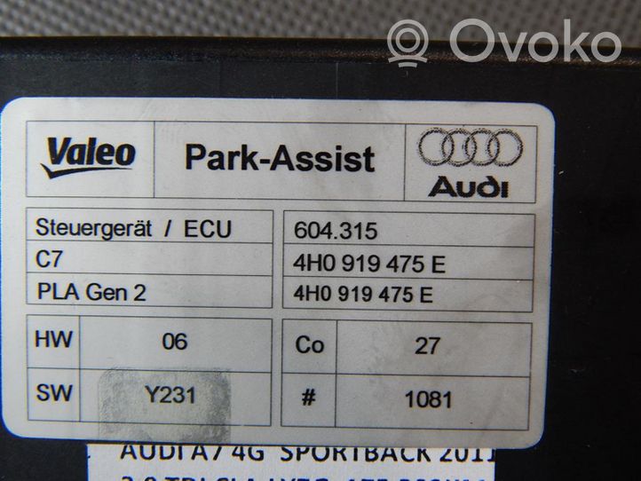 Audi A7 S7 4G Unité de commande, module PDC aide au stationnement 4H0919475E