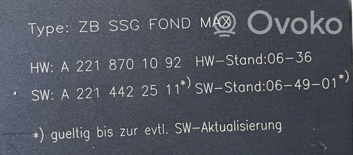 Mercedes-Benz S W221 Istuimen säädön moduuli 