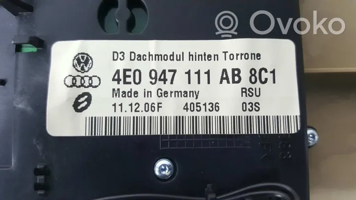 Audi A8 S8 D3 4E Kattokonsolin valaisinyksikön koristelista 4E0947111AB8C1