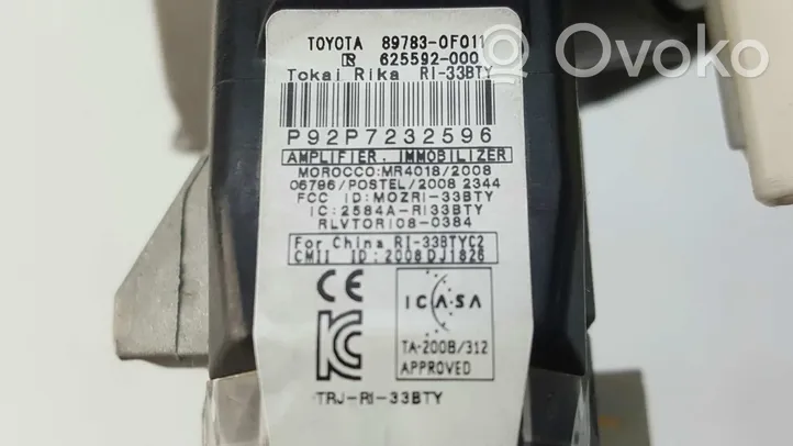 Toyota Auris E180 Verrouillage de commutateur d'allumage 897830F011