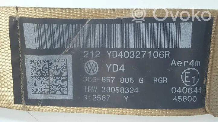 Volkswagen PASSAT B6 Pas bezpieczeństwa fotela tylnego 3C5857806GRGR