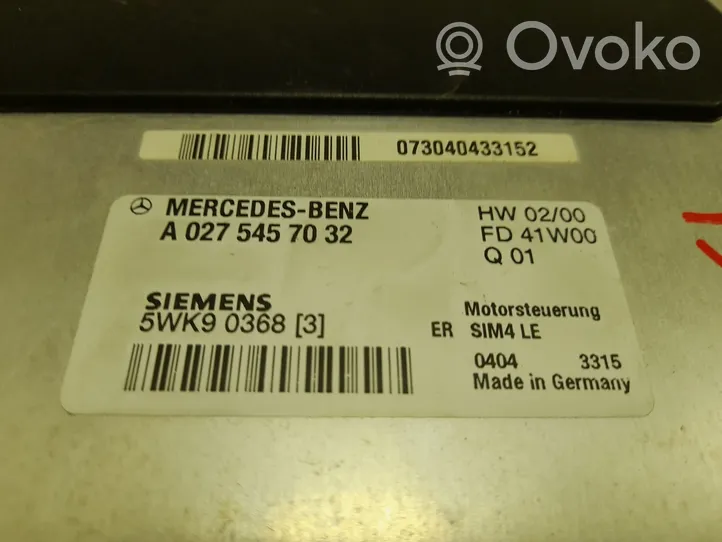 Mercedes-Benz SLK R170 Sterownik / Moduł ECU A0275457032