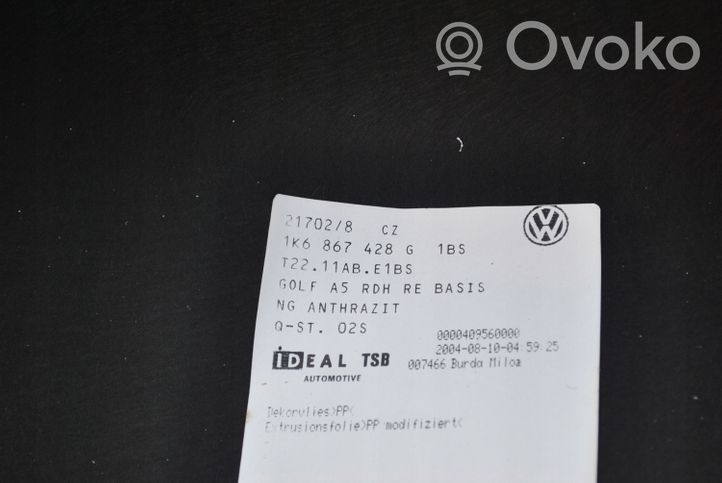 Volkswagen Golf V Tavaratilan/takakontin alempi sivuverhoilu 1K6867427R