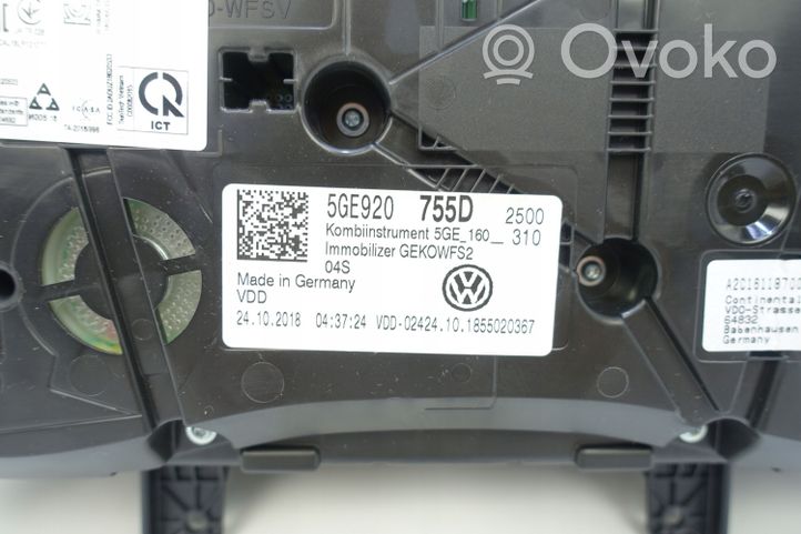 Volkswagen e-Golf Compteur de vitesse tableau de bord 5GE920755D