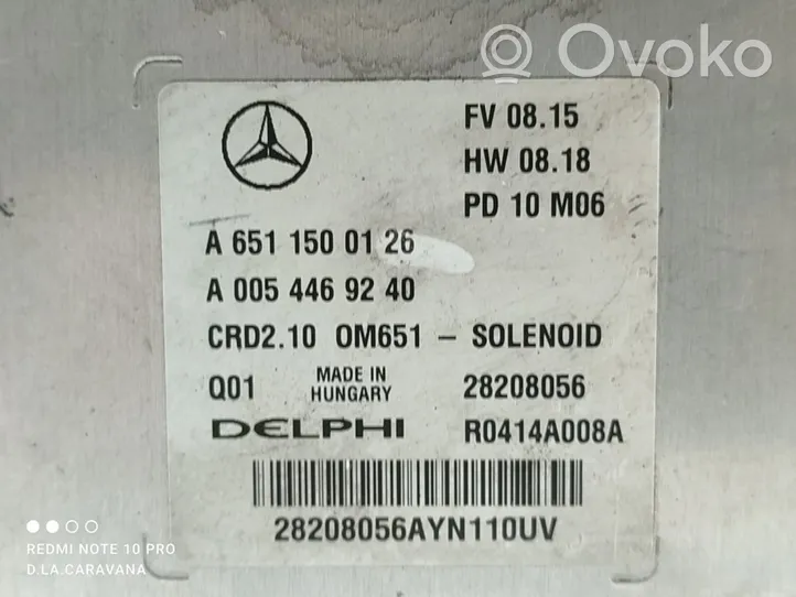 Mercedes-Benz C W204 Moottorin ohjainlaite/moduuli A6511500126