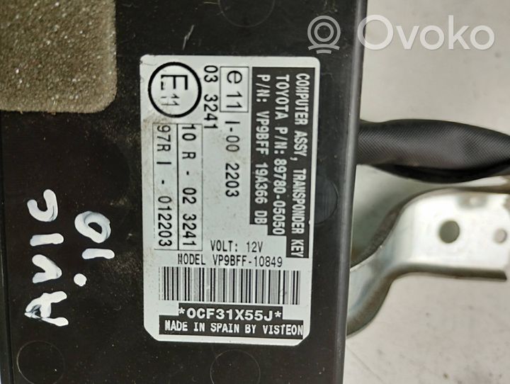 Toyota Avensis T270 Unité de commande dispositif d'immobilisation 8978005050