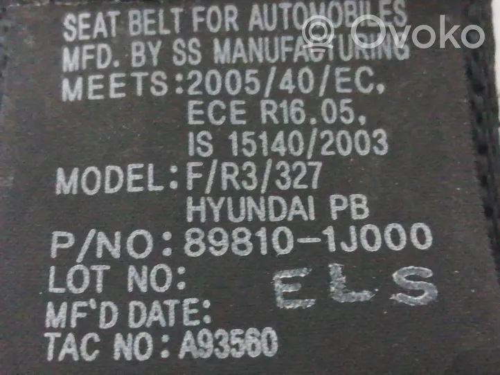 Hyundai i20 (PB PBT) Pas bezpieczeństwa fotela tylnego 898101J000