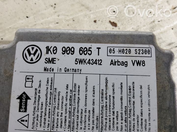 Volkswagen Jetta V Turvatyynyn ohjainlaite/moduuli 1K0909605T