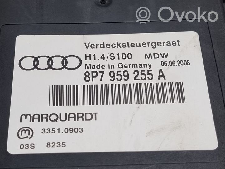 Audi A3 S3 8P Unité de commande / module de toit ouvrant 8P7959255A