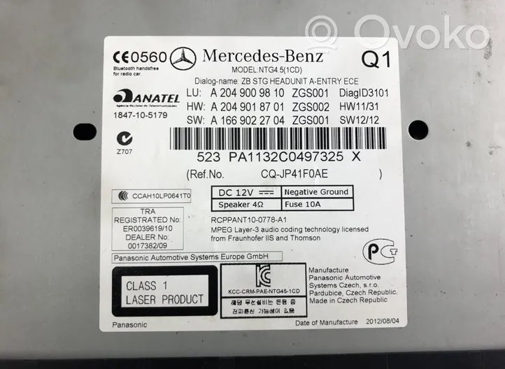 Mercedes-Benz GLK (X204) Unité principale radio / CD / DVD / GPS A2049007609