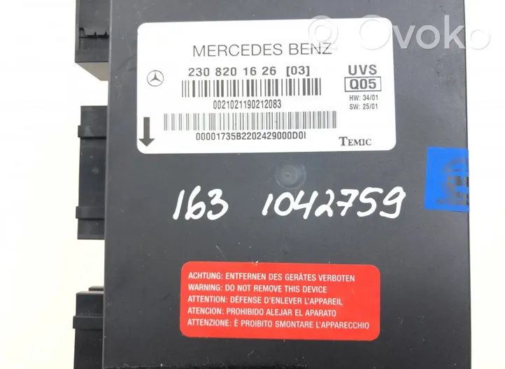 Mercedes-Benz SL R230 Kattoikkunan ohjainlaite/moduuli A2308205526