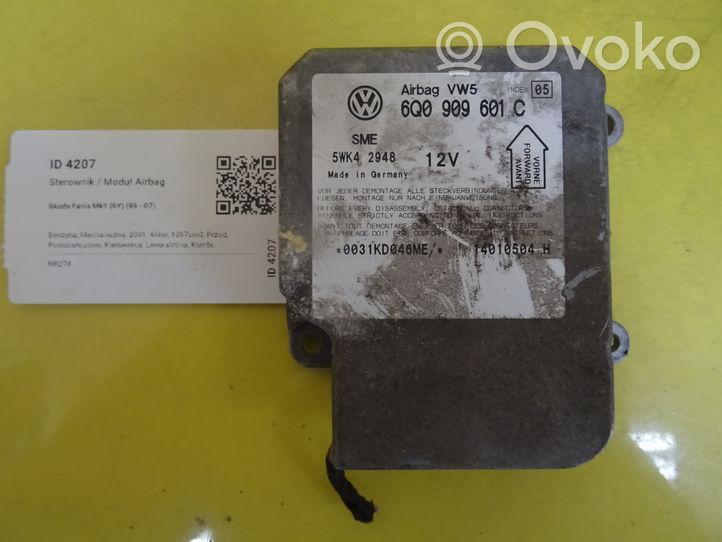 Skoda Fabia Mk1 (6Y) Sterownik / Moduł Airbag 6Q0909601C