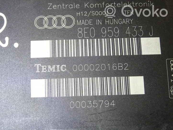 Audi A4 S4 B6 8E 8H Moduł / Sterownik komfortu 8E0959433J