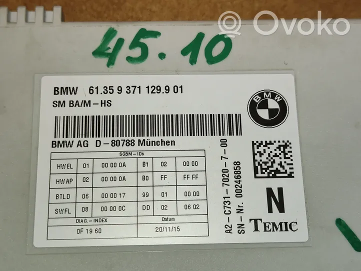 BMW 3 F30 F35 F31 Sėdynės valdymo blokas 9371129