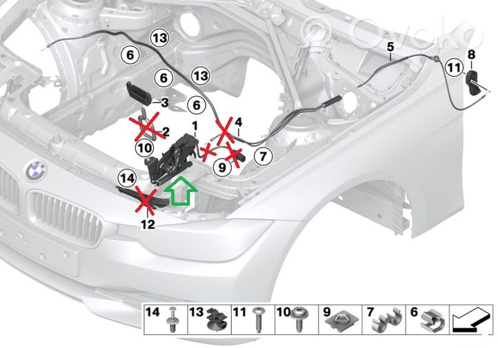 BMW 3 F30 F35 F31 Замок капота двигателя 7242549