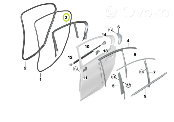 BMW 3 G20 G21 Rivestimento modanatura del vetro della portiera posteriore 7447129