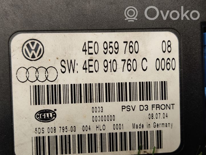 Audi A8 S8 D3 4E Modulo di controllo sedile 4E0959760