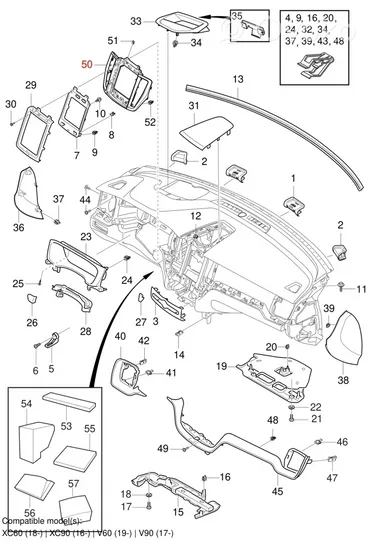 Volvo XC60 Kojelaudan keskiosan tuuletussuuttimen ritilä 31417738