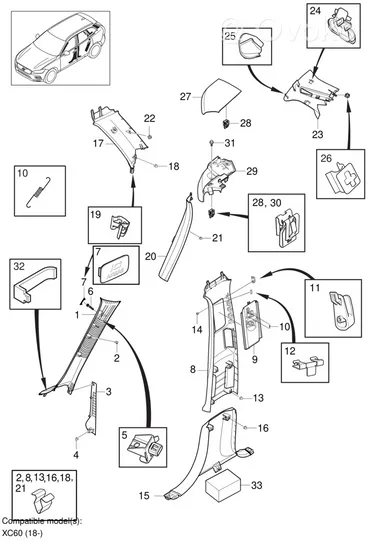 Volvo XC60 D-pilarin verhoilu (yläosa) 31426891