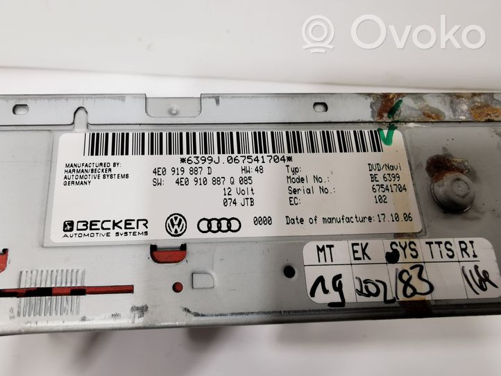 Audi Q7 4L Unità di navigazione lettore CD/DVD 4E0919887D