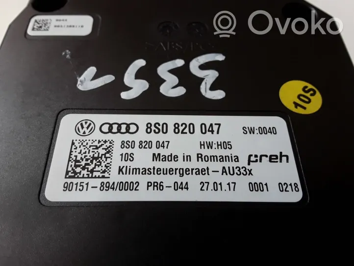 Audi TT TTS RS Mk3 8S Ilmastointi-lämmityslaitteen ohjausjärjestelmä 8S0820047