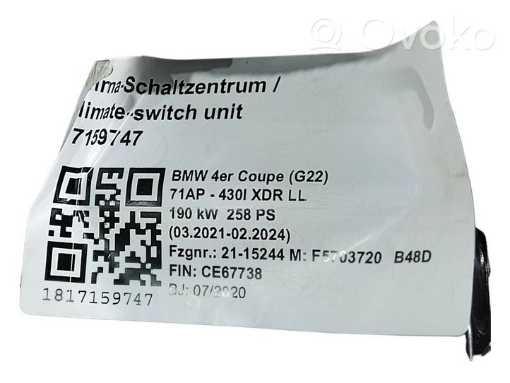 BMW 4 G22 G23 G24 G26 Oro kondicionieriaus/ klimato/ pečiuko valdymo blokas (salone) 9855403