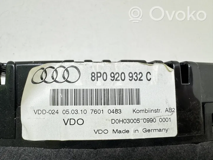 Audi A3 S3 A3 Sportback 8P Tachimetro (quadro strumenti) 8P0920932C