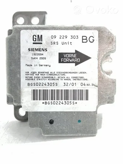 Opel Zafira A Airbag control unit/module 09229303BG