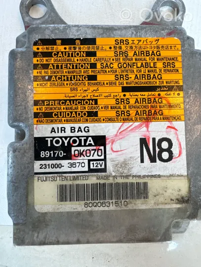 Toyota Hilux (AN10, AN20, AN30) Airbag control unit/module 891700K070