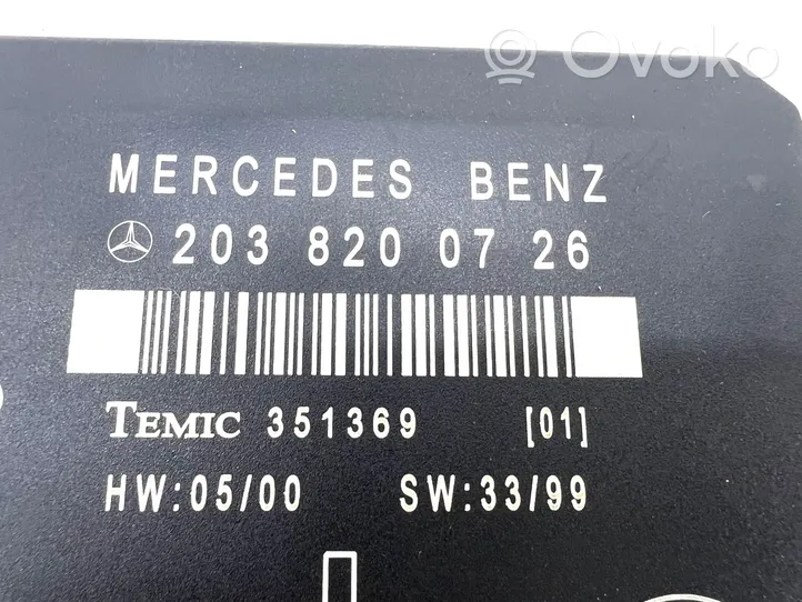 Mercedes-Benz C W203 Unité de commande module de porte 2038200726