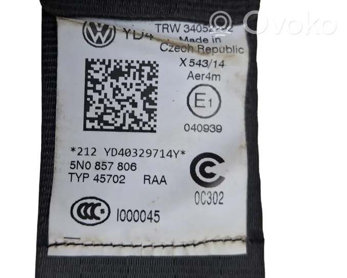 Volkswagen Tiguan Pas bezpieczeństwa fotela tylnego 5N0857806
