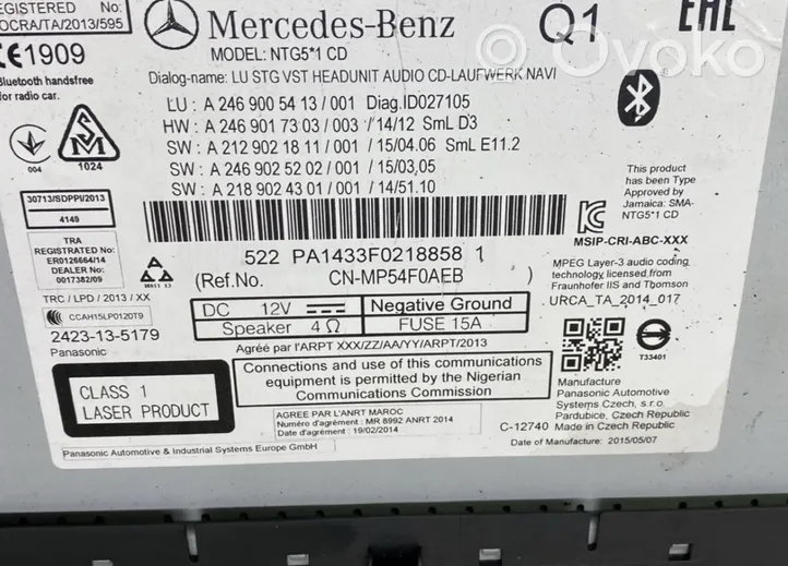 Mercedes-Benz B W246 W242 Unidad delantera de radio/CD/DVD/GPS A2469005413