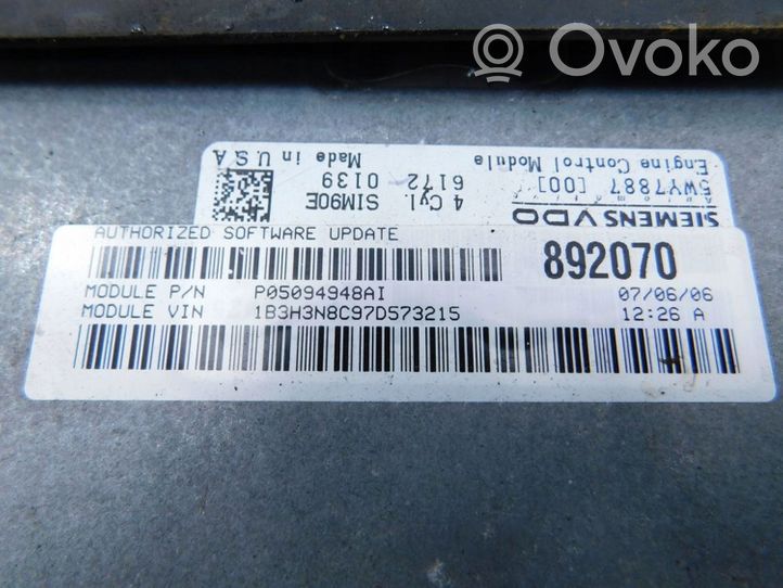 Dodge Caliber Kit calculateur ECU et verrouillage P05094948AI