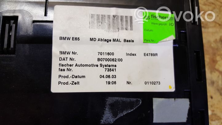 BMW 7 E65 E66 Boîte à gants de rangement pour console centrale 7011600