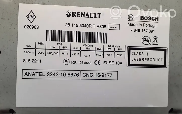 Renault Scenic III -  Grand scenic III Radio/CD/DVD/GPS-pääyksikkö 281155040R
