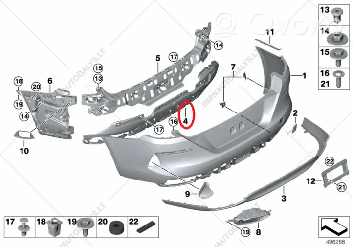 BMW 8 G15 Staffa di rinforzo montaggio del paraurti posteriore 7429049