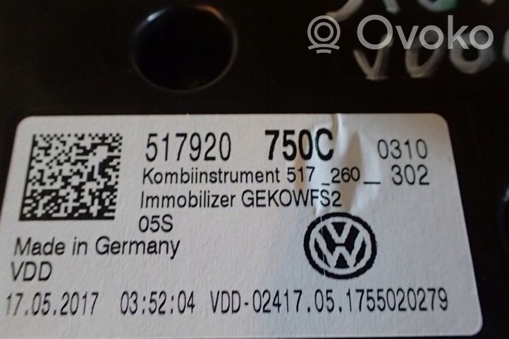 Volkswagen Golf Sportsvan Tachimetro (quadro strumenti) 517920750C