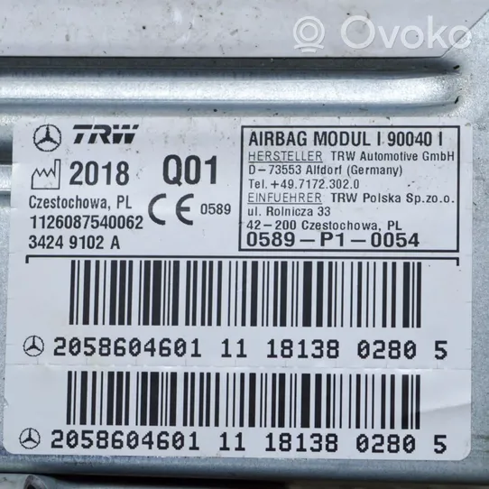 Mercedes-Benz C AMG W205 Poduszka powietrzna Airbag drzwi tylnych A2058604601