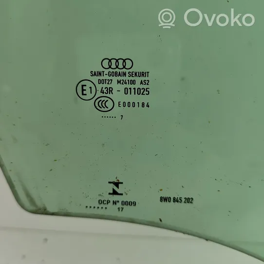 Audi A4 S4 B9 Etuoven ikkunalasi, neliovinen malli 8W0845202