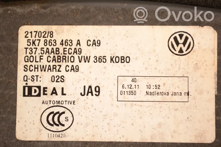 Volkswagen Golf VI Tavaratilan kaukalon tekstiilikansi 5K7863463A