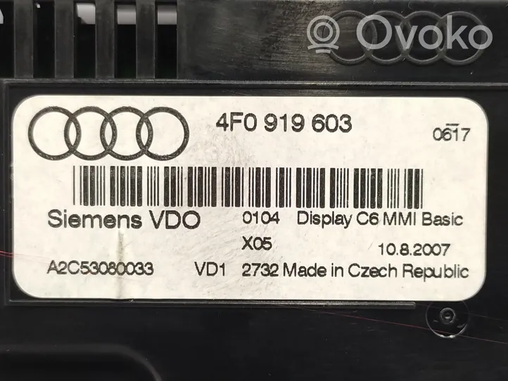 Audi A6 S6 C6 4F Schermo del visore a sovrimpressione 4F0919603