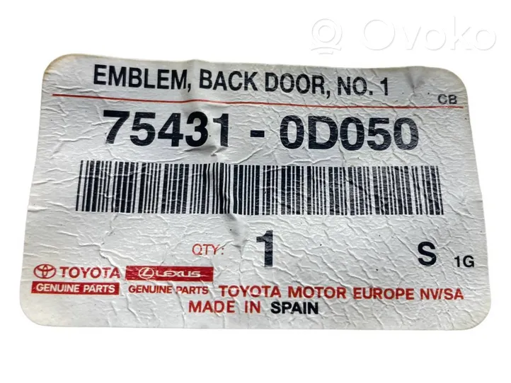 Toyota Avensis T270 Logo, emblème de fabricant 754310D050