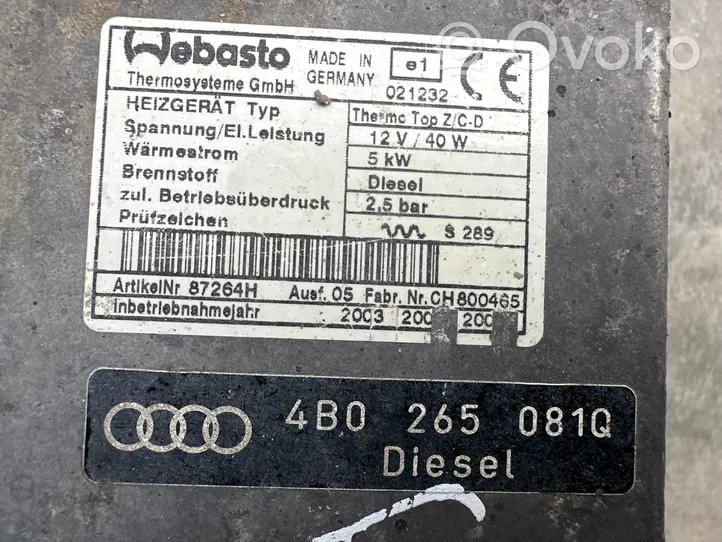 Audi A6 S6 C5 4B Unité de préchauffage auxiliaire Webasto 4B0265081Q